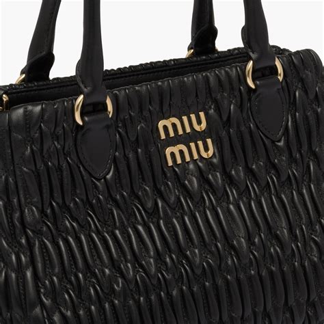 Black Miu Crystal Nappa Leather And Crystal Handbag 